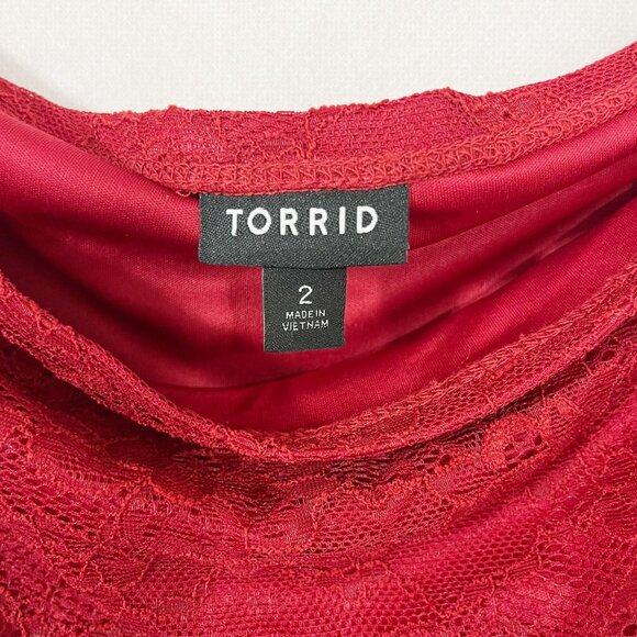 Torrid Red Lace Off the Shoulder Peplum Top Bell Sleeve - Size 2X - Picture 4 of 8